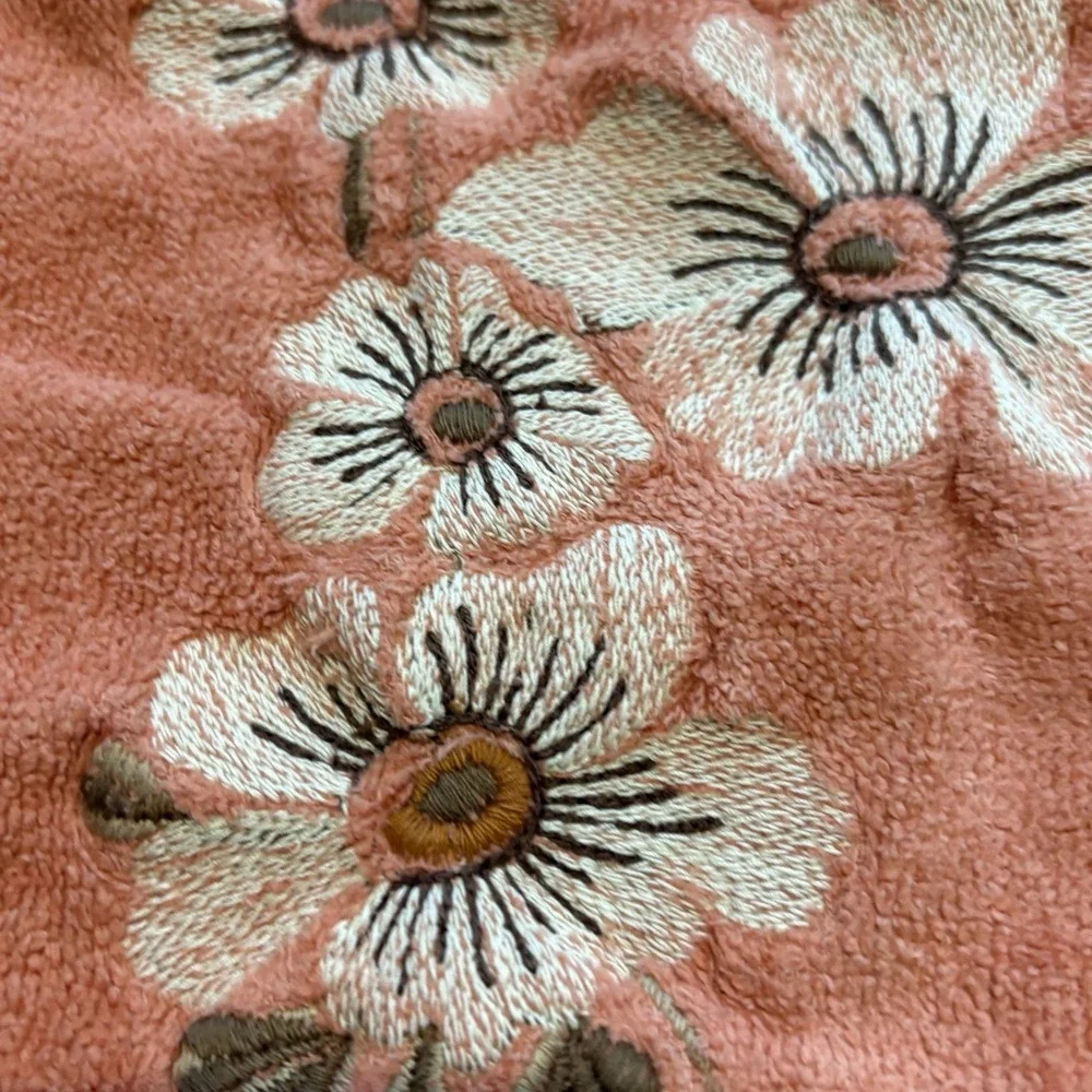 Vintage Lady Pepperell Bath Towel 23x43 Orange Floral MCM 1970s Cotton